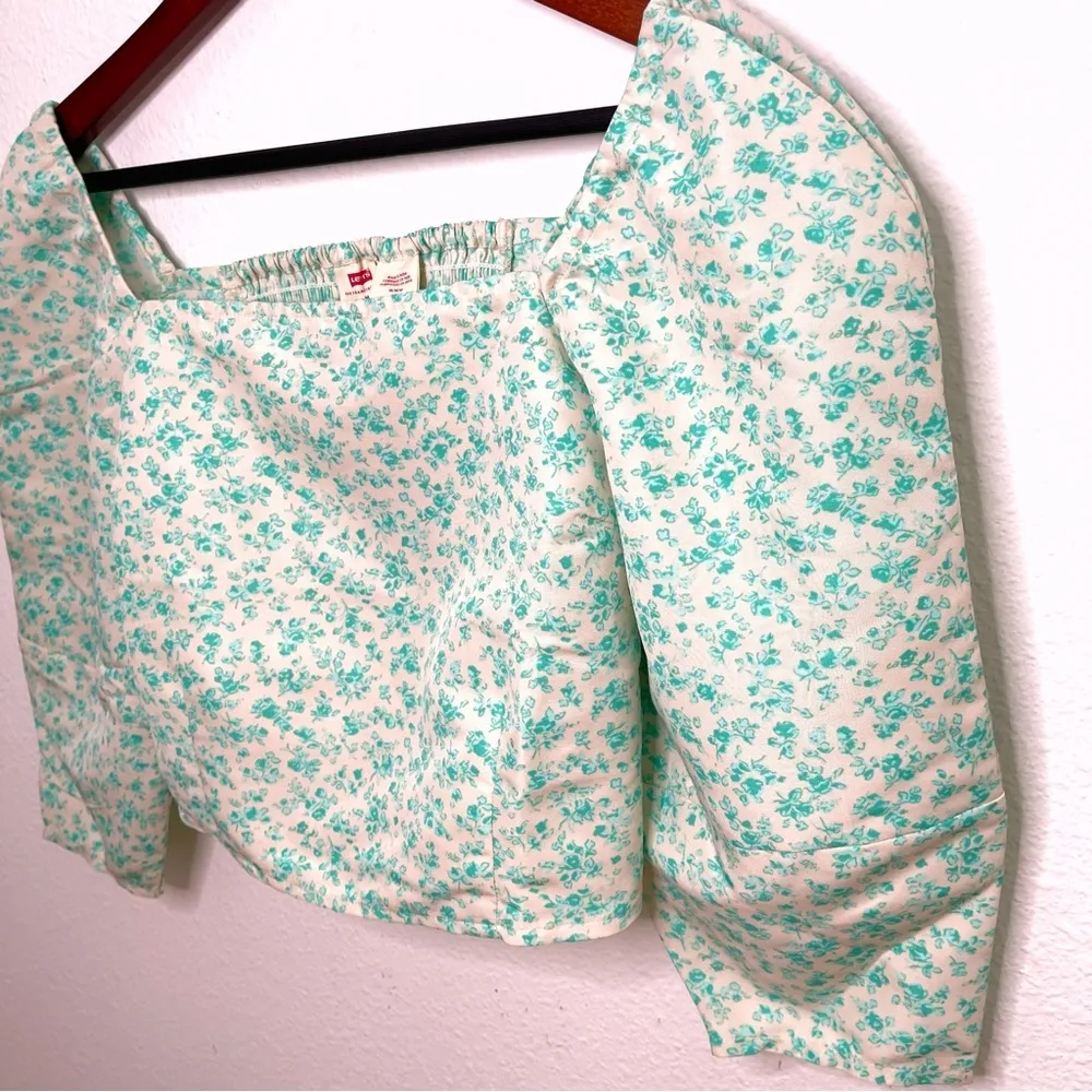 Levi's Yvie square neck 3/4 sleeves cropped top statement blouse size M NWT - Image 3