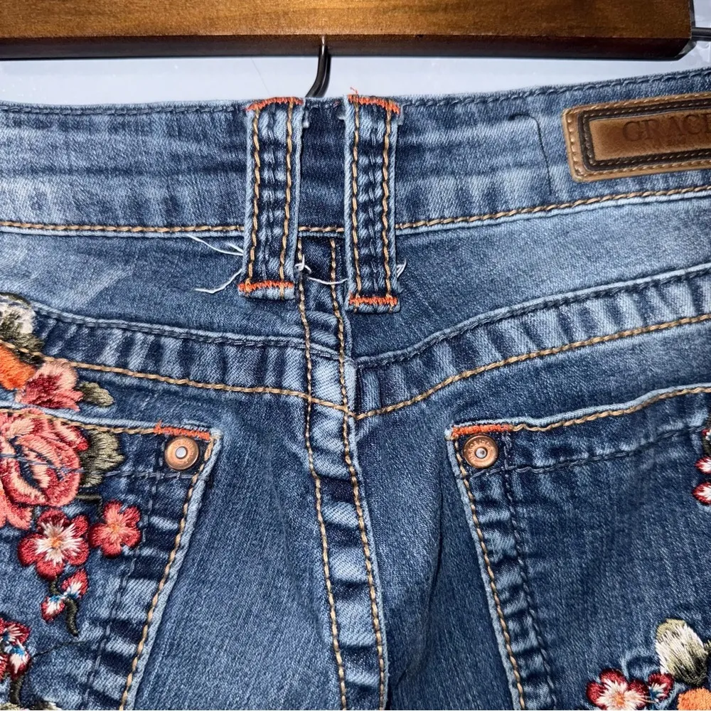 Grace in LA Flare Wide Leg Jeans with Embroidery Blue Size 26 - Image 9