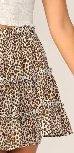 SheIn Ruffled Leopard Print Mini Skater Skirt - Image 3