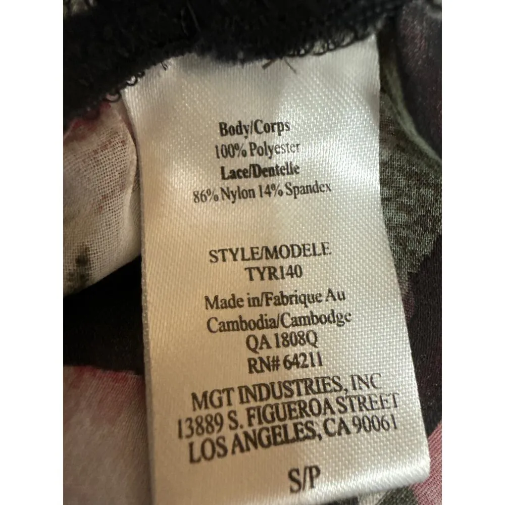 In Bloom by Jonquil Black Floral Lace Sheer Sleeveless Cami Sleepwear Chemise S - Image 6