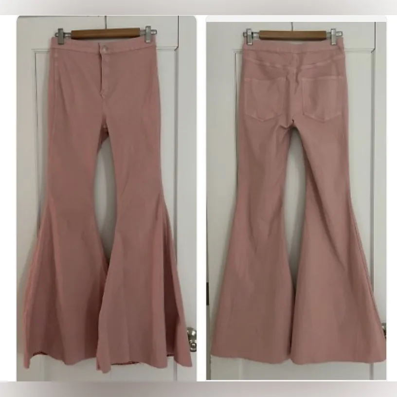 Free People Throw It Back Reversible Flares High Rise Pink Orange Jean - Image 9