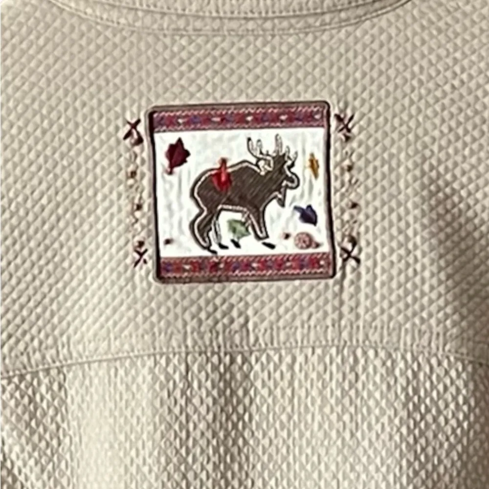 Cabincore Fall Textured Embroidered Canoe/Moose Button up Shirt Jacket. Large - Image 3