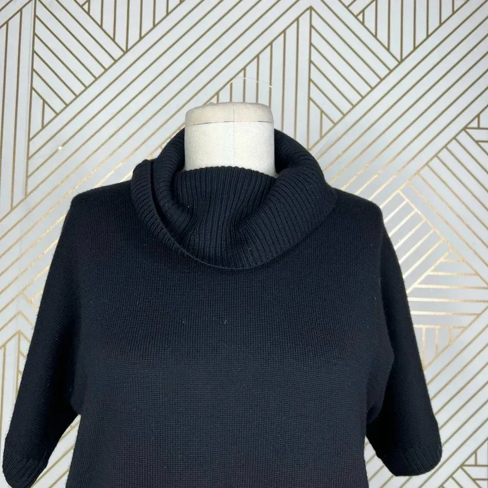 Ramy Brook‎ Black Crochet Lace Hem Wool Turtleneck Sweater Size US Medium - Image 3