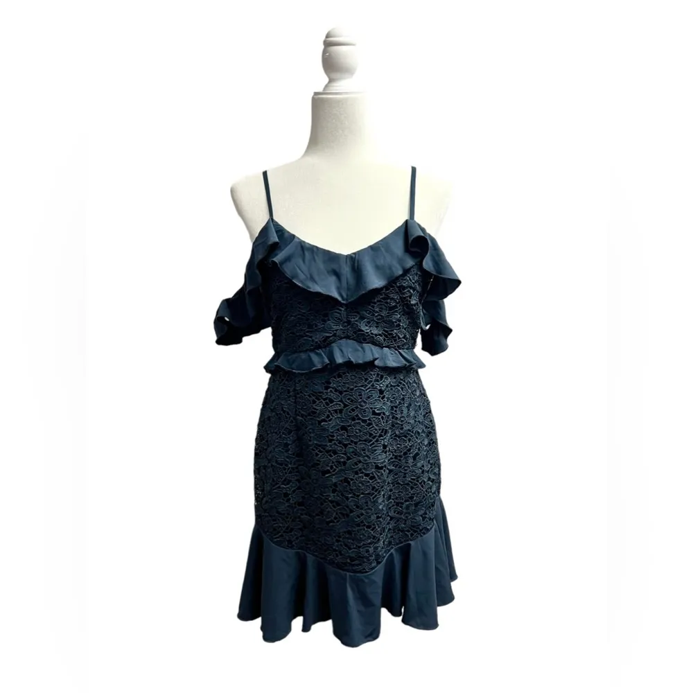 Twosisters the Label Lizzie Ruffle Off Shoulder Mini Dress Steel Blue 6 - Image 4