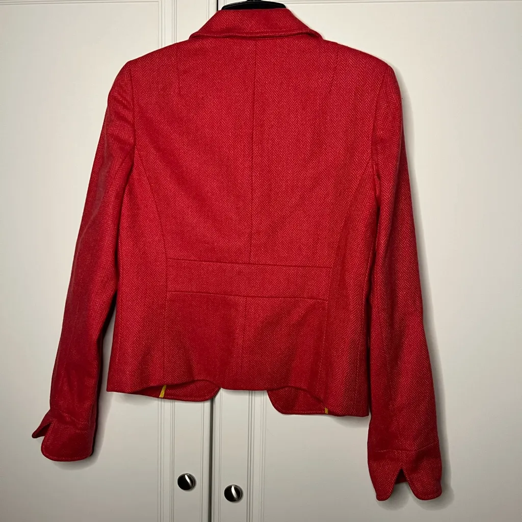 J.Crew 100% Wool Red Herringbone Blazer | Size 4 - Image 16