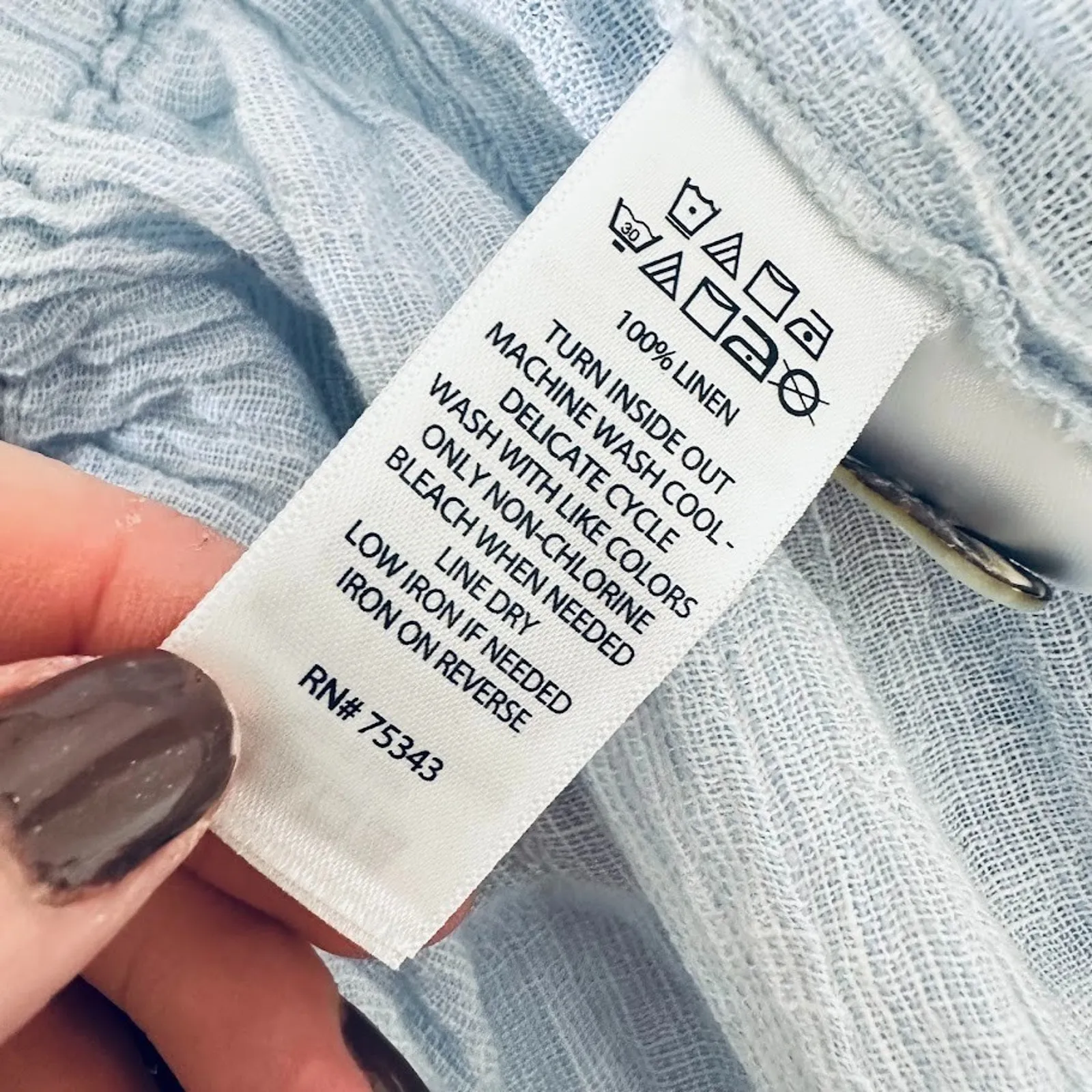 Tahari Blue Gauzy Coastal Elastic Waist Linen European Flax Maxi Button Skirt L - Image 9