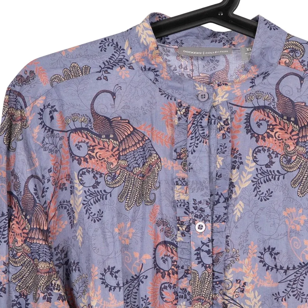 Dockers Button Up Shirt XL Ruffle Peacock Mandarin Collar Paisley India Boho - Image 2