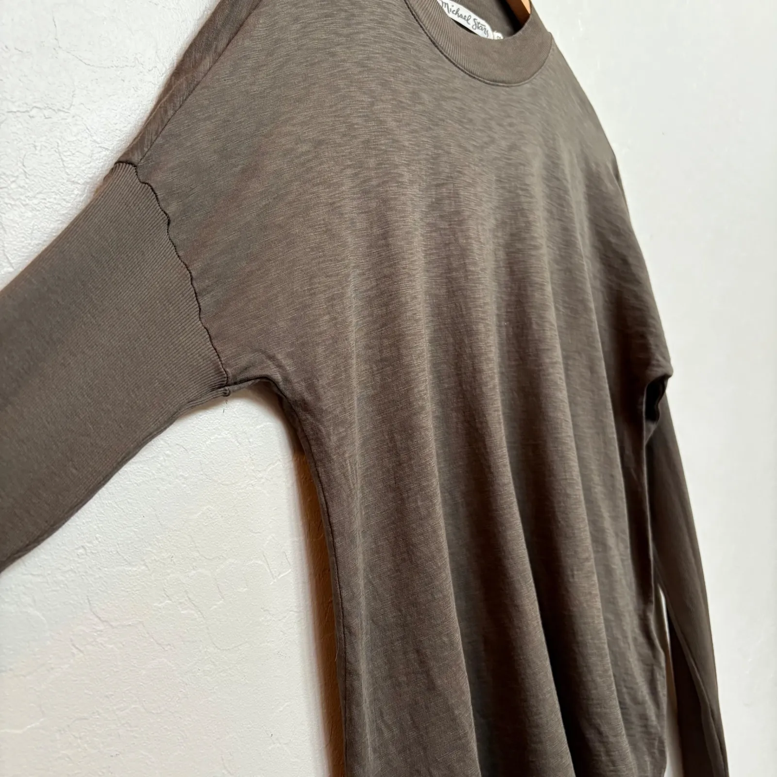 Michael Stars Long Sleeve Olive Topiary Slub  Band Crew OS Made in‎ USA - Image 2