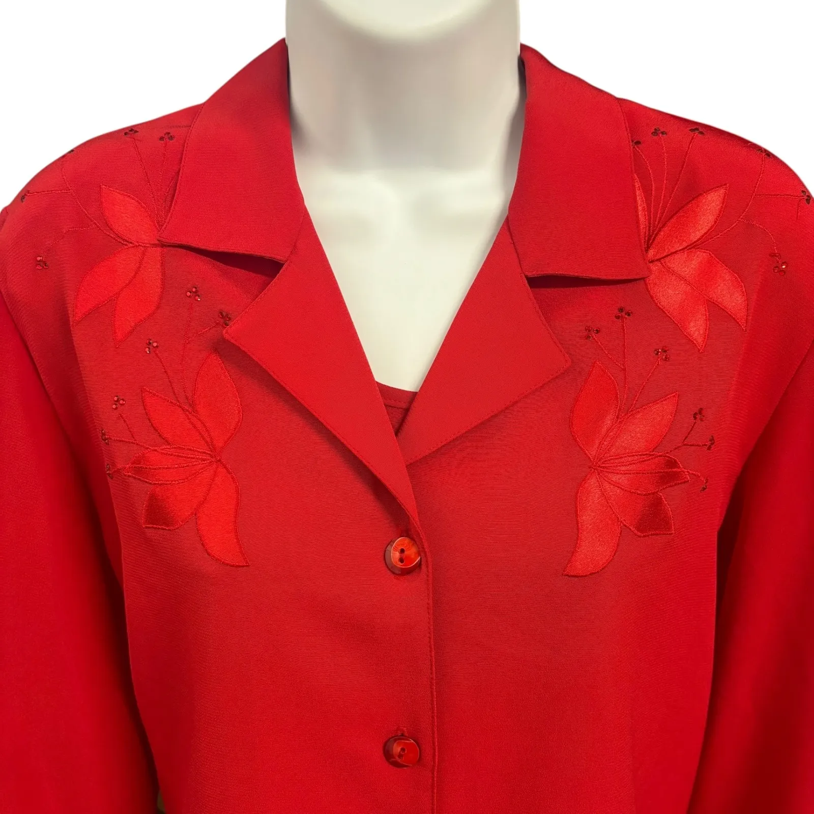 Philippe Marques Women's Red Floral Embellished Shirt Tank and Pants Set Size 8 - Image 3