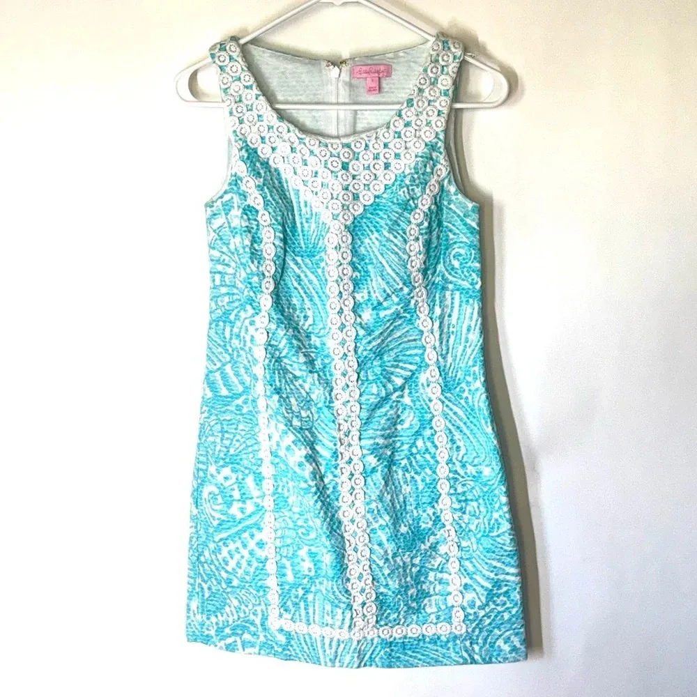 Lilly Pulitzer Mcfarlane Embroidered Stretch Shift Seaside
Aqua Dress Size 2 - Image 5