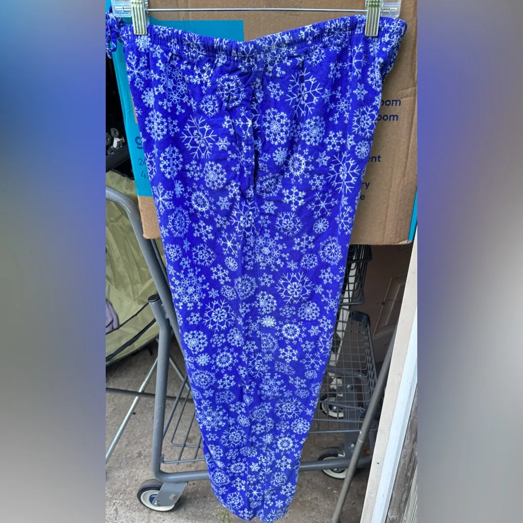 ADR Women ‘s Soft Warm Fleece Pajama Pants long Lounge Bottoms Royal Snowflake Blue Size M - Image 4