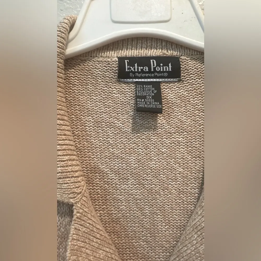 Vintage Extra Point‎ Woman’s 3X Tan Floral Embroidered Cardigan Sweater Boho - Image 3