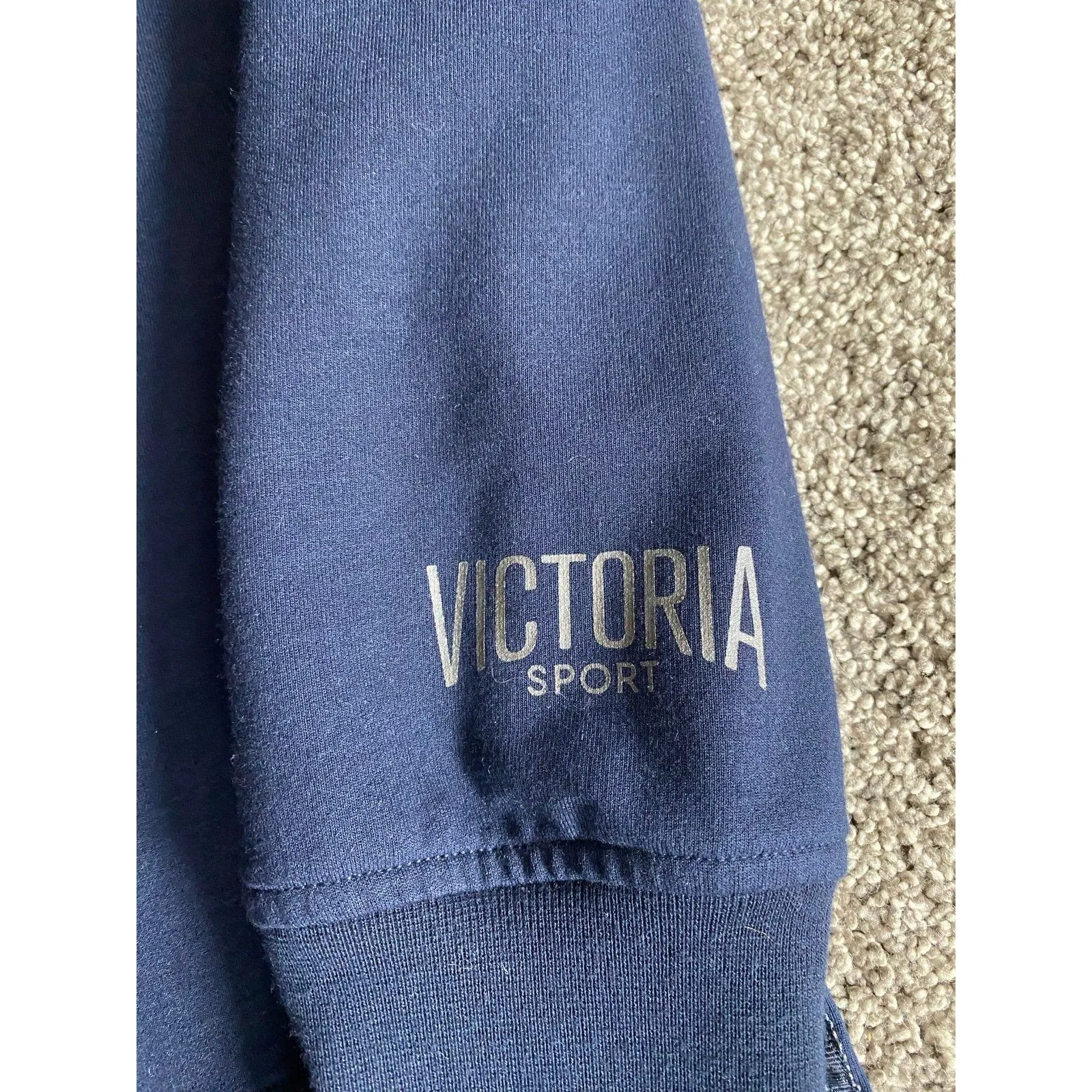 Victoria Sport Navy Open Back Sweatshirt Size M Drop Shoulder Long Sleeve - Image 7