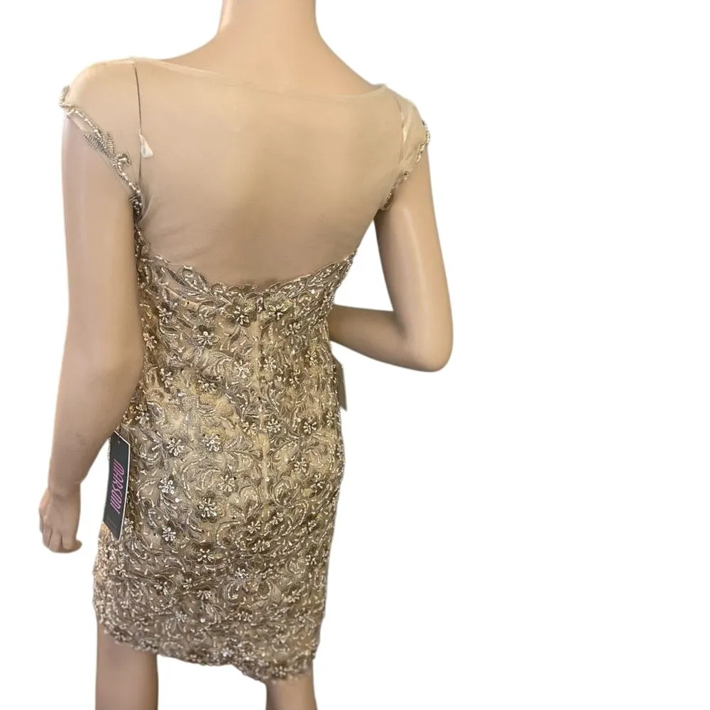 NWT MARSONI BY COLORS GOLD SHEER BEADED PARTY COCKTAIL‎ DRESS Size 6 - Image 2