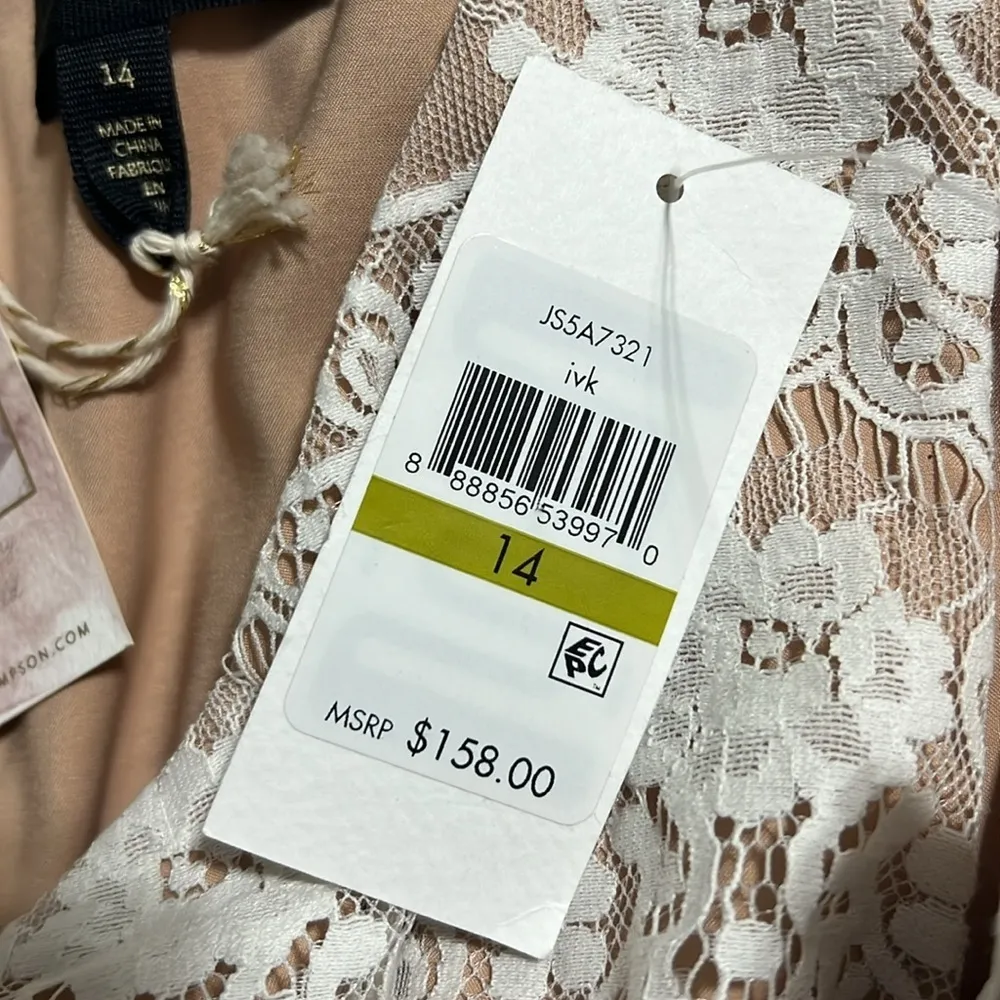 Jessica Simpson size 14 layered lace tiered dress black cream sleeveless formal - Image 11