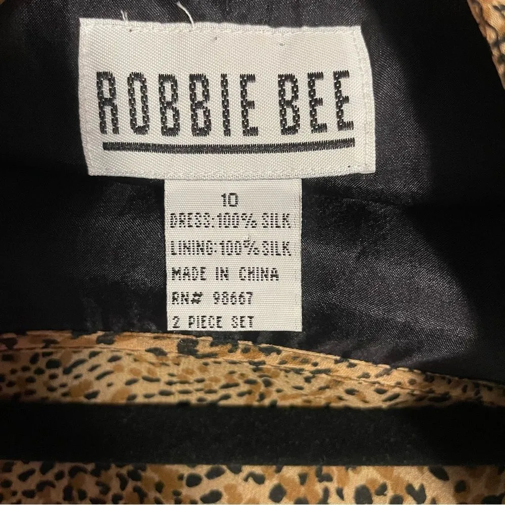 Vintage Robbie Bee 100% Silk Midi Dress Brown Animal Print Sleeveless Size 10 - Image 9