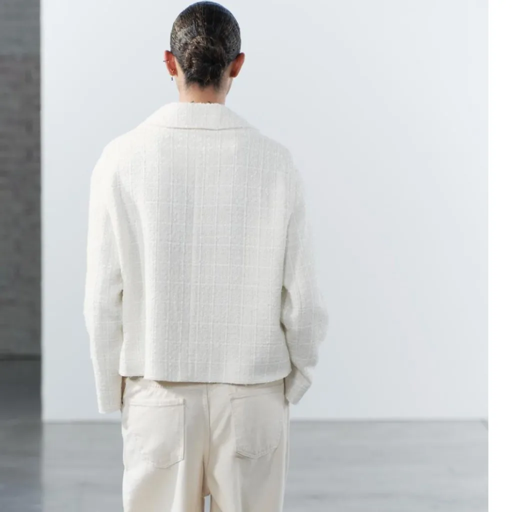 NWT ZARA Mettallic Boxy Textured Oversized Blazer White Bloggers Face - Image 6