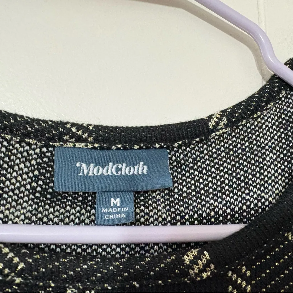 ModCloth Just In Time Sweater Dress Black & Gold Plaid Size M | Geometric Knit - Image 4