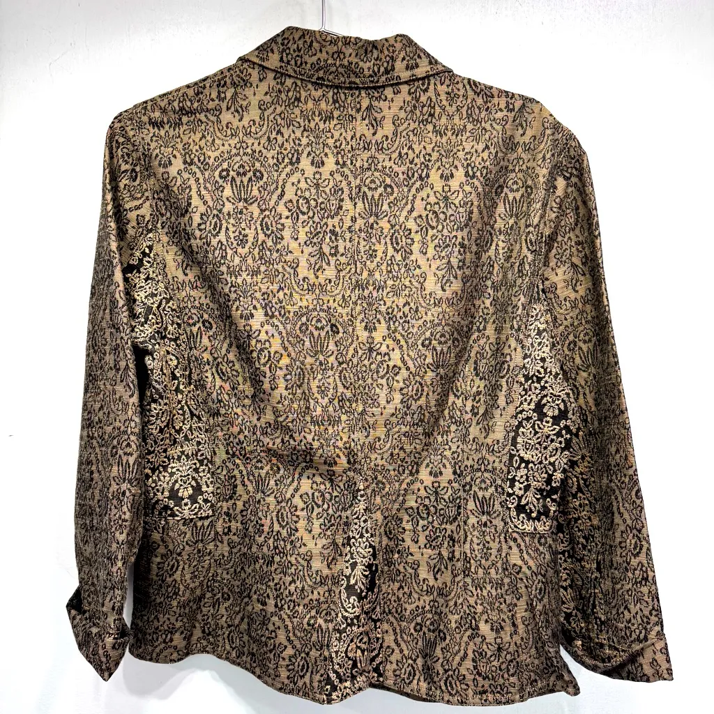 Vintage Y2K J Jill Tapestry Tailored Blazer Jacket Mixed Print Regency Boho Black Size 10 - Image 2