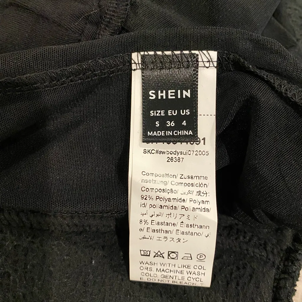 SHEIN NEW Sheer Black Bodysuit S - Image 4