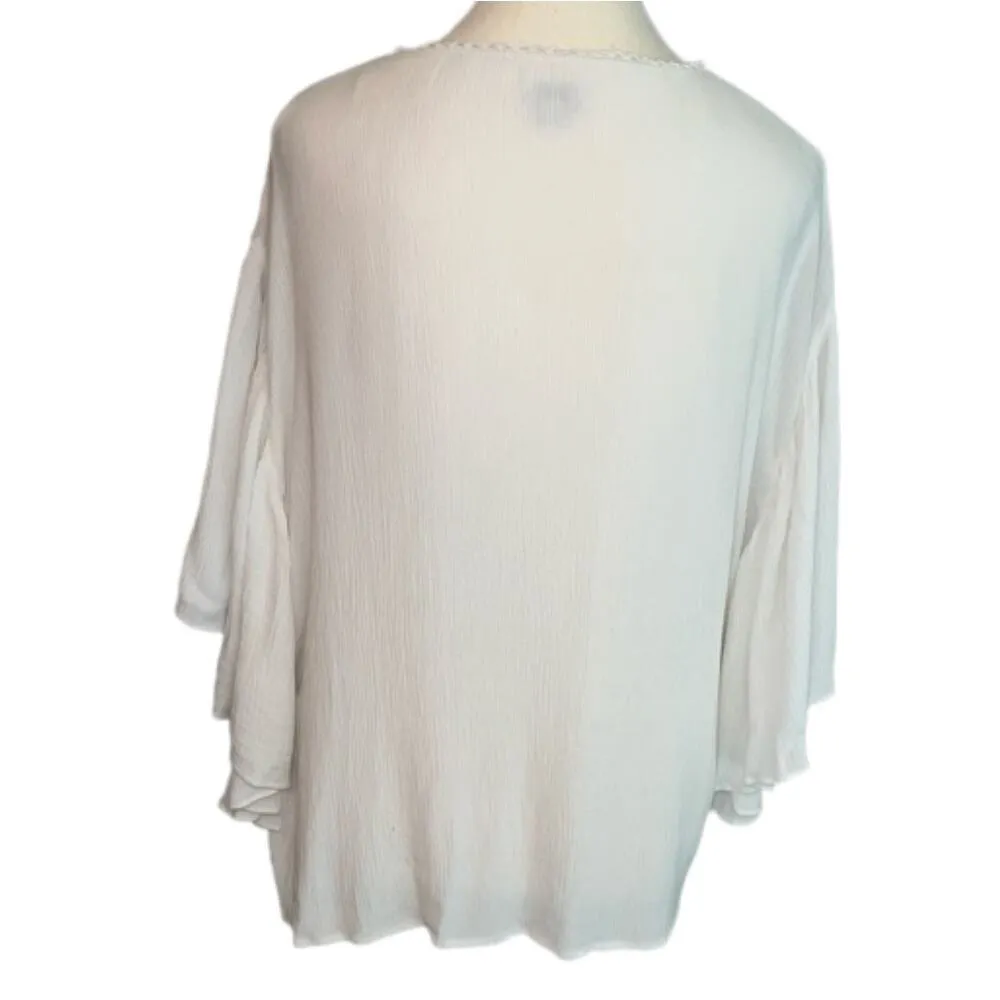 Cremieux White Crepe Boho Flowy Sleeve Hippie Layered Romantic Blouse Size S - Image 5
