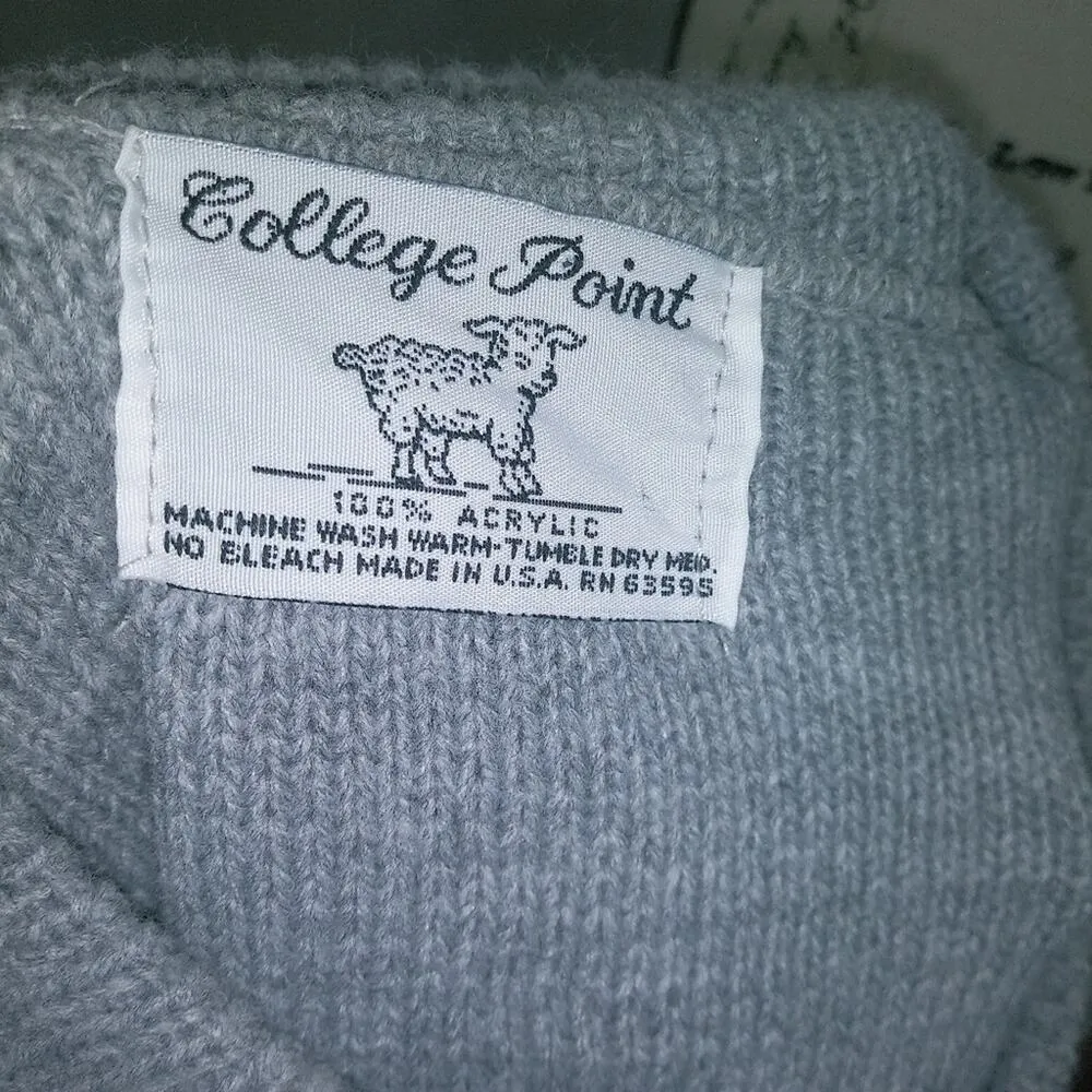 College Point Grey Fair Isle Button Up Sweater Cardigan Preppy Grandpacore Gray Size L - Image 7