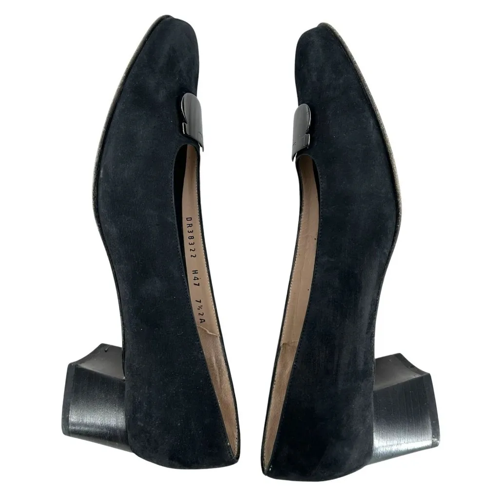 Salvatore Ferragamo Black Suede Low Heel Round Toe Pumps Size 7.5 AA - Image 4