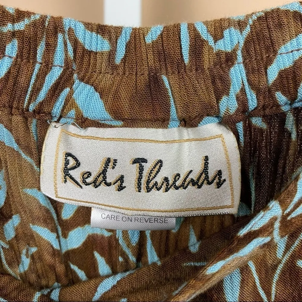 Vintage Red's Threads Medium 70’s Leaf Flowy Midi Skirt Floral Plants Nature Brown - Image 5