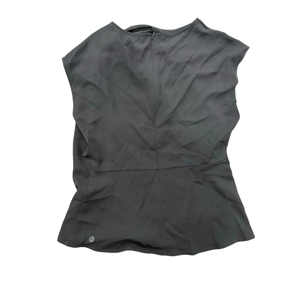 Halara Boat Neck Ruched Cap Sleeve Back Work Top Black Elegant XS - Image 3