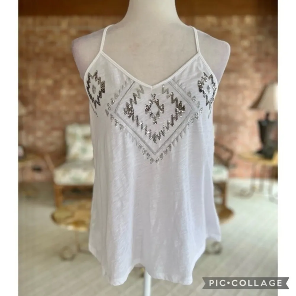 Express White Silver Sequin Embroidered Tank Top S - Image 2