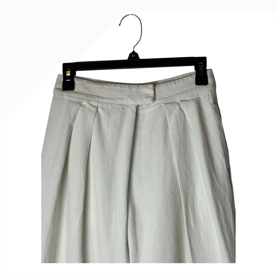 Oak + Fort Pants Women 4 Ivory Linen‎ Blend Pleated Crossover High Waist Preppy - Image 3