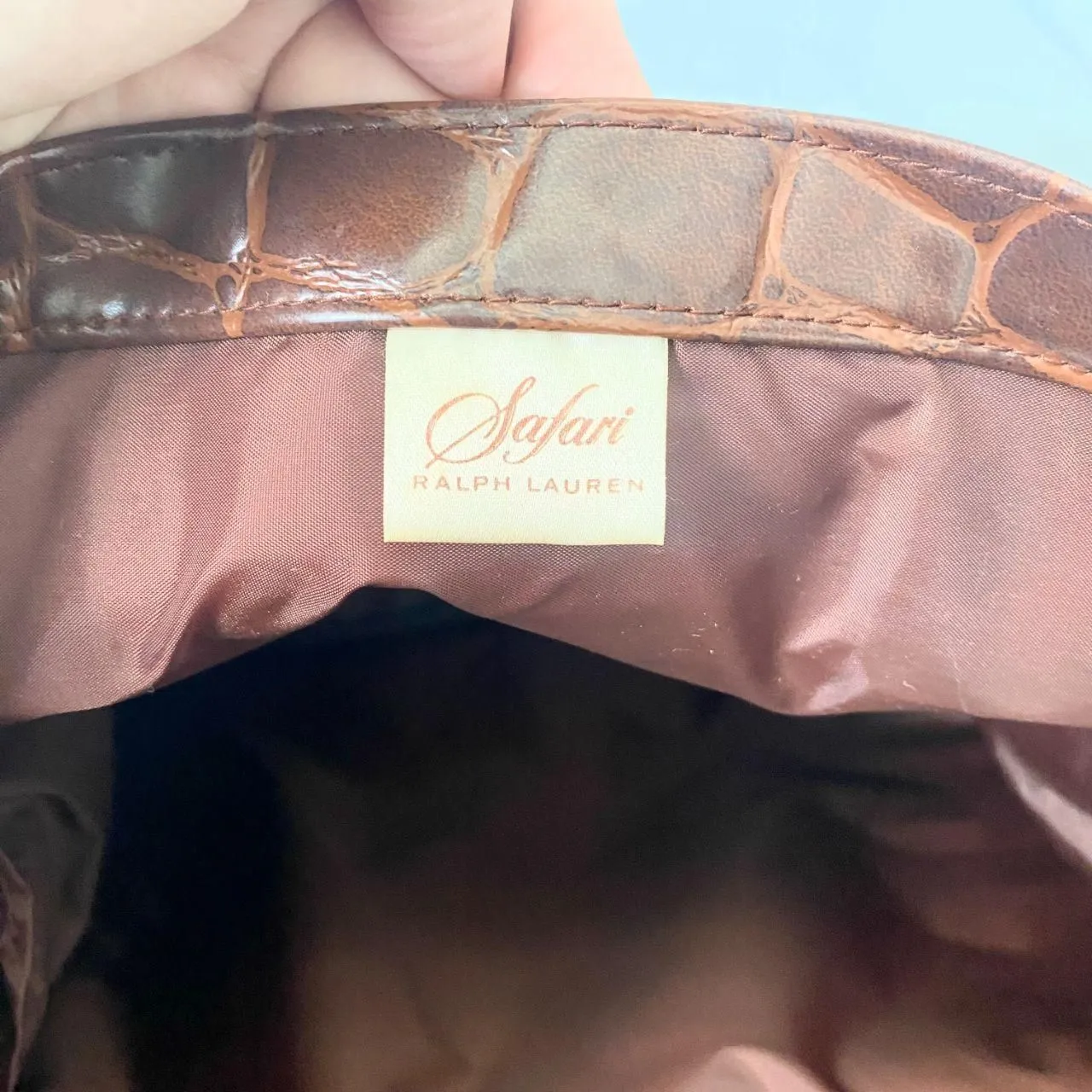 Vintage Boho Large Ralph Lauren Safari Brown Faux Croc Top Handle Tote Bag - Image 5