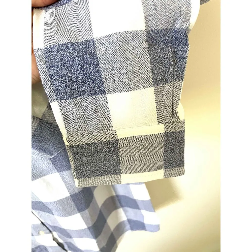 UNTUCKit Plaid Button Down Collared Blouse Shirt Navy Blue White Size 4 NEW - Image 4