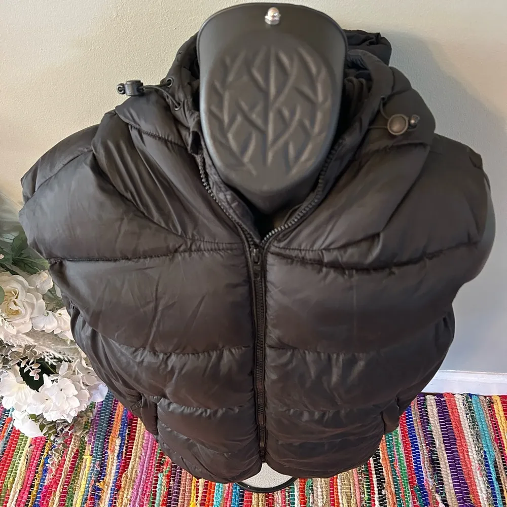 French Connection Puffer Vest Hooded Jacket FCUK Zipper Up Black Large - Image 3