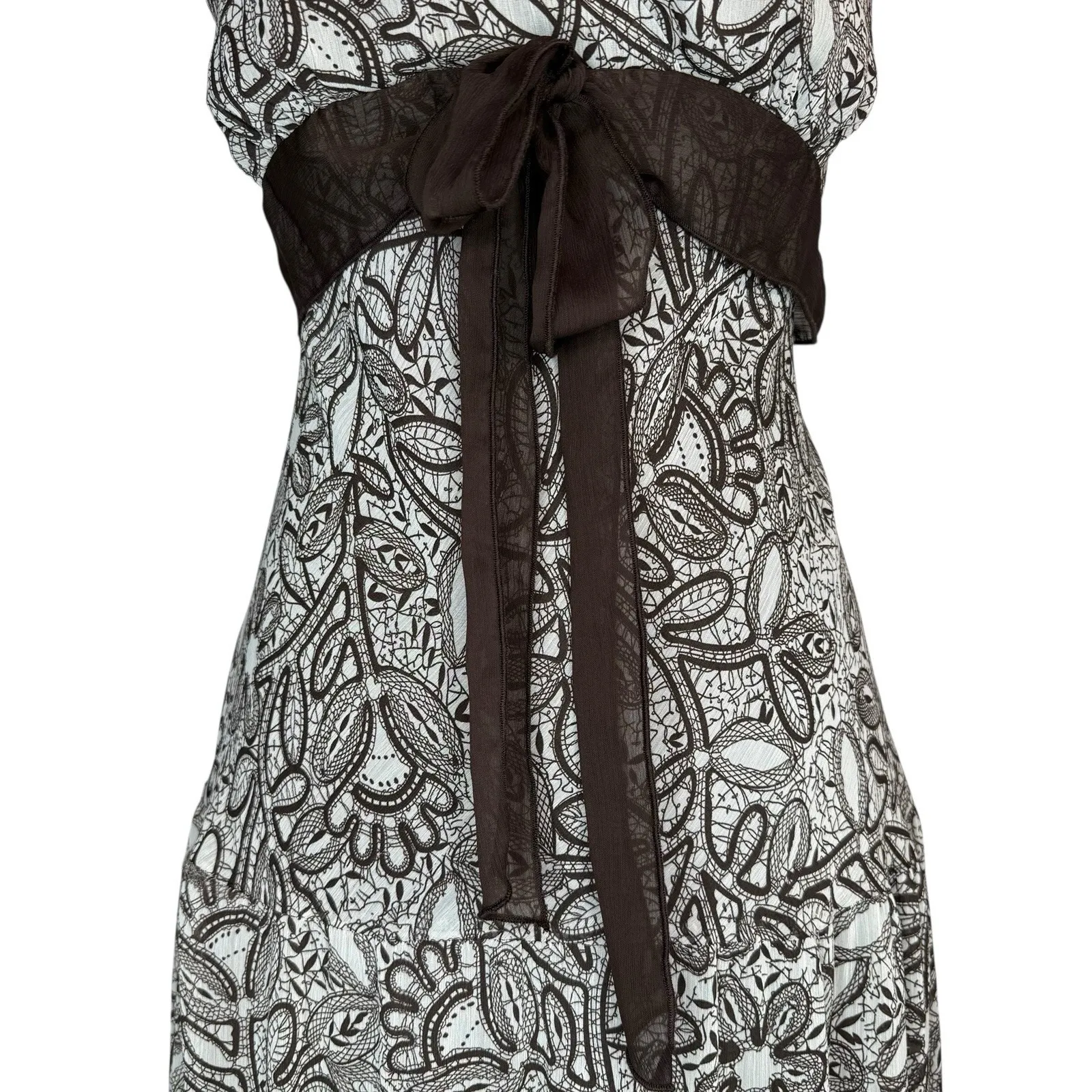 Connected Apparel Y2K Babydoll Dress Sz 16 Brown Drop Waist‎ Bow Chiffon Overlay - Image 4