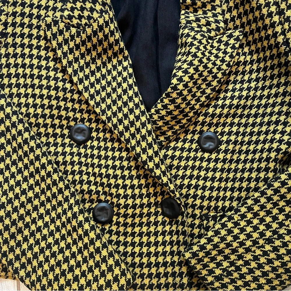 Zara Yellow Plaid Wool Short Houndstooth Blazer Jacket Coat Sz S/M - Image 10
