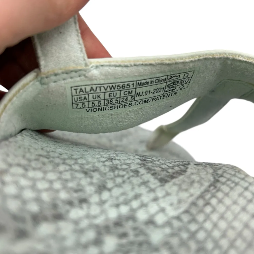 Vionic Women’s Tala Sandals Size 7.5 Mint Green Leather Snake Print Slingback - Image 9