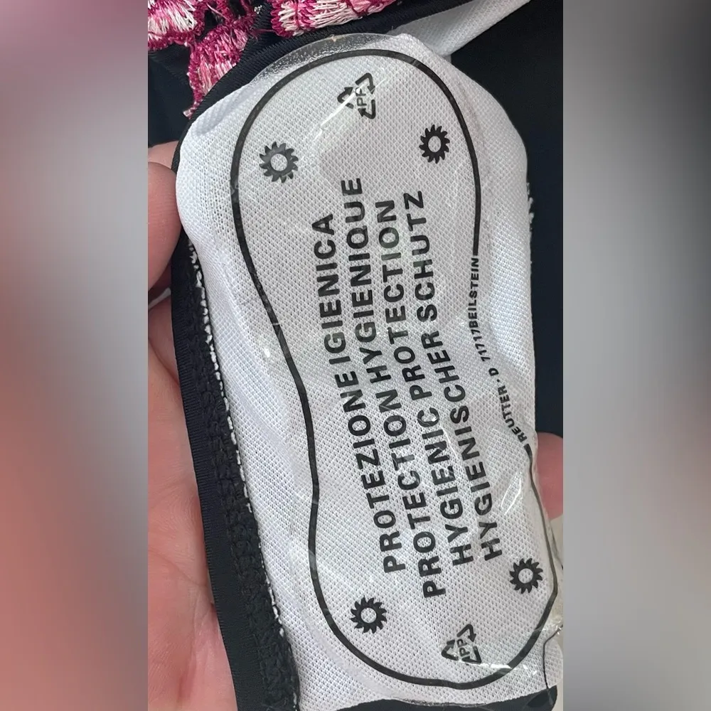 Rosegal black high waisted bikini bottoms, pink/green floral embroidery; L / 14 Size L - Image 5