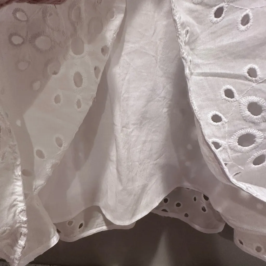 Talbots Eyelet Tiered Midi Skirt‎ White Floral 100% Cotton Sz 12 - Image 5