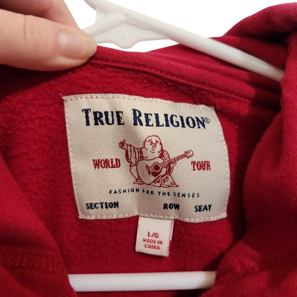 True Religion Classic Full Zip Hoodie Sweatshirt Graphic Print Casual Red Large - Image 6