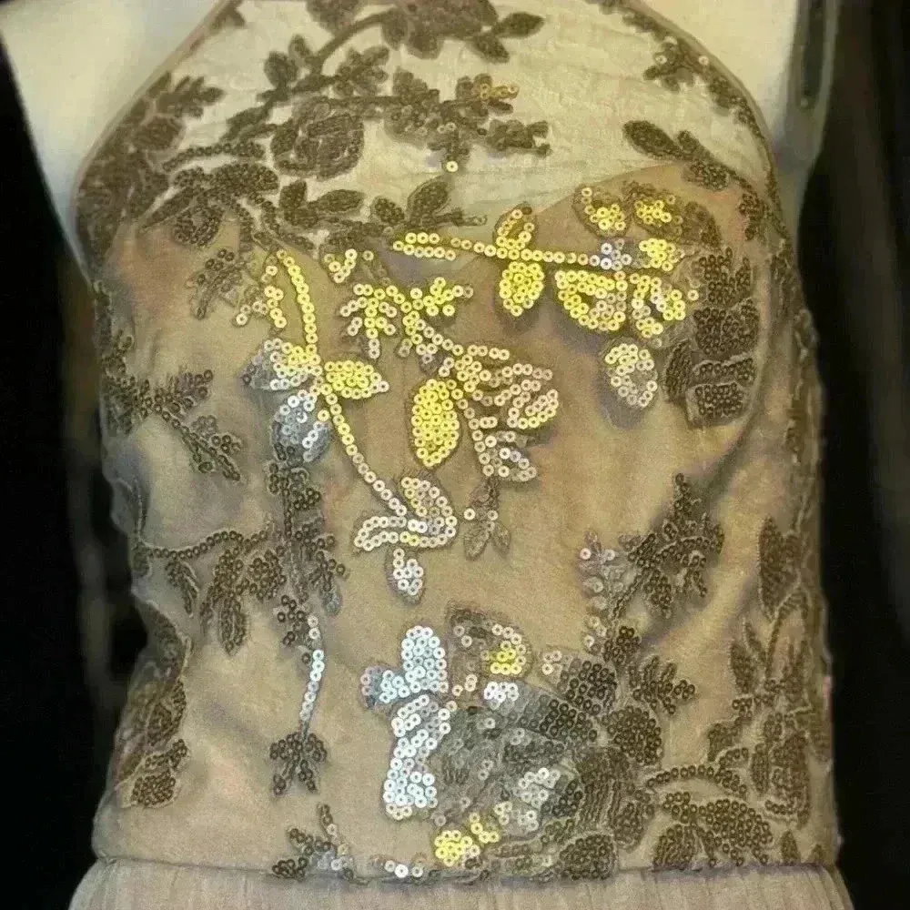 AMSALE Dress 14 Sequin Embellished Maxi Halter Neck Tulle A - Image 11