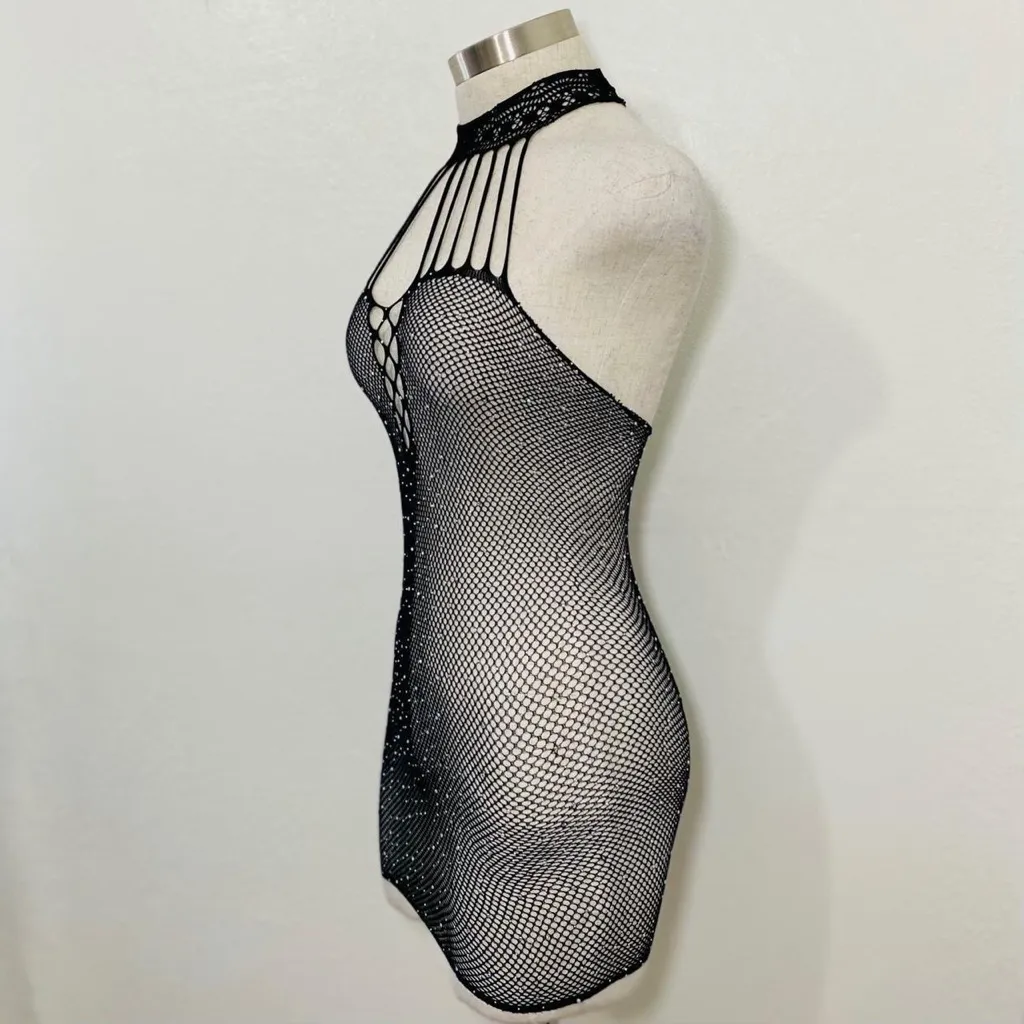 Your Dream Girl HalterNeck Studded Bodystocking Dress Black Size undefined - Image 6