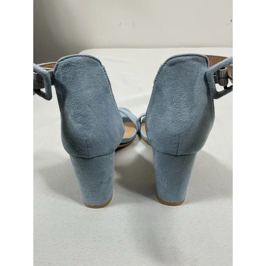 Womans New Allegra K Strappy Sandals Size 7 Blue Open Almond Toe Block Heel - Image 5