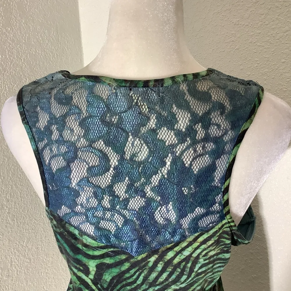 Blue and Green Ruffled Embellished BOHO Flowy Top Size M - Image 5