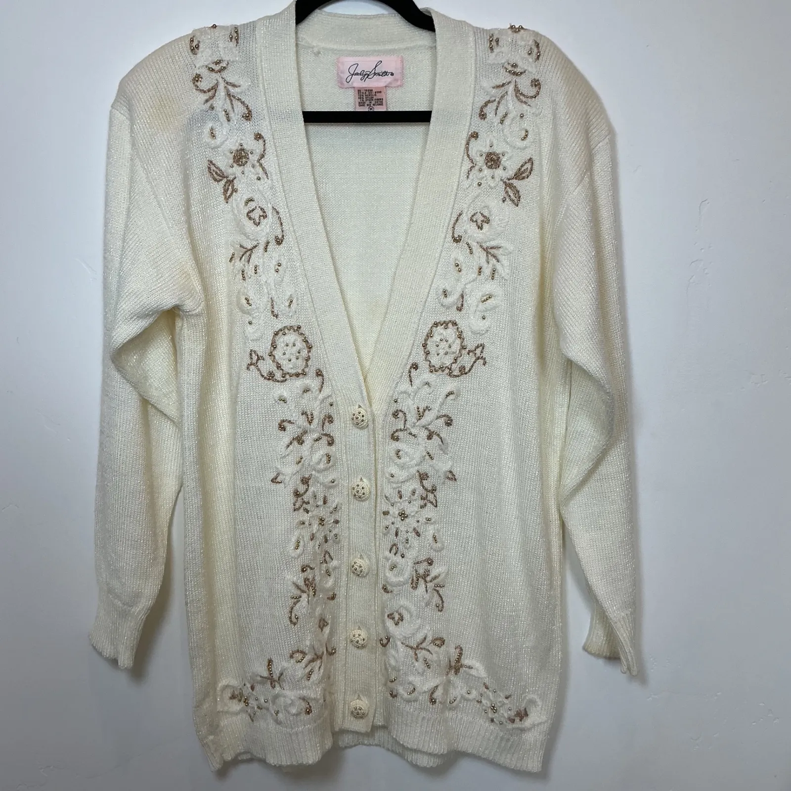 Vintage 80's Jaclyn Smith Grannycore Embroidered Beaded Button Front Cardigan‎ M - Image 7