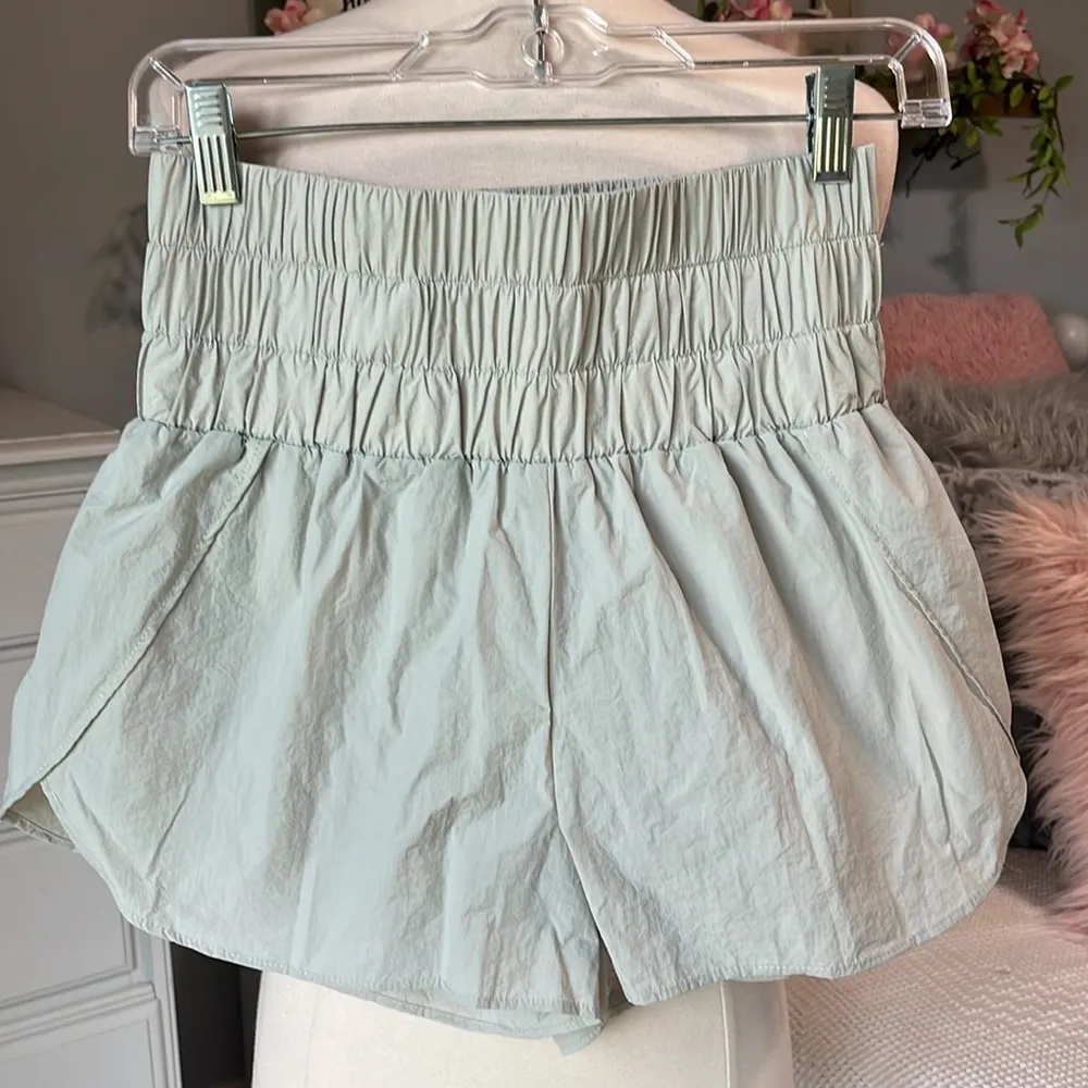 High Waist Trendy Athletic Shorts Womens Small Nylon Arctic Mist Khaki - Image 2