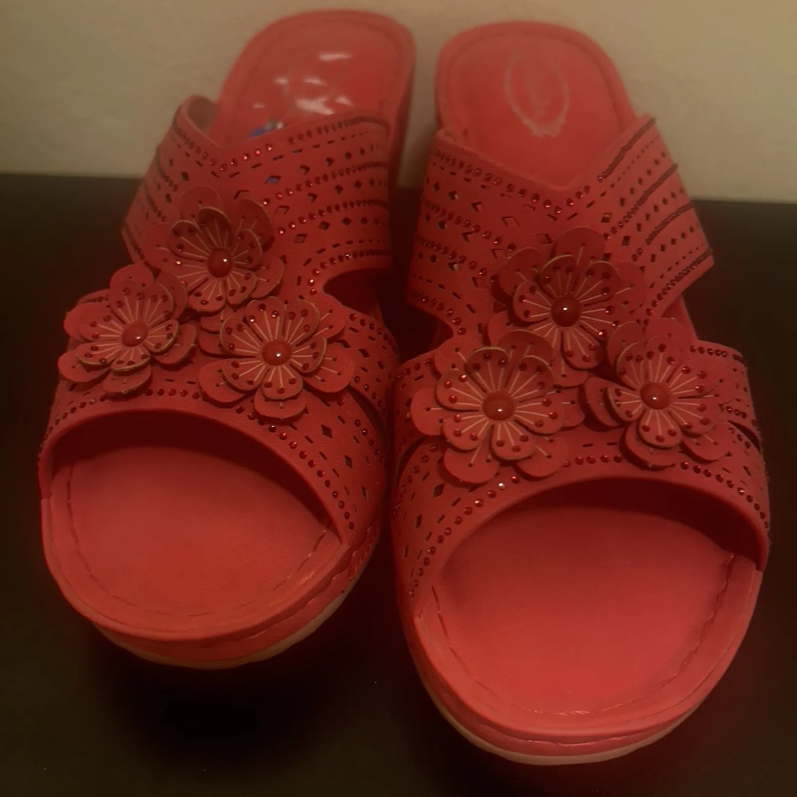 Atalina Sandals Red Shoes Wedge Low Heel‎ Comfort Gladiator Fisherman, Size 10 Brown - Image 3