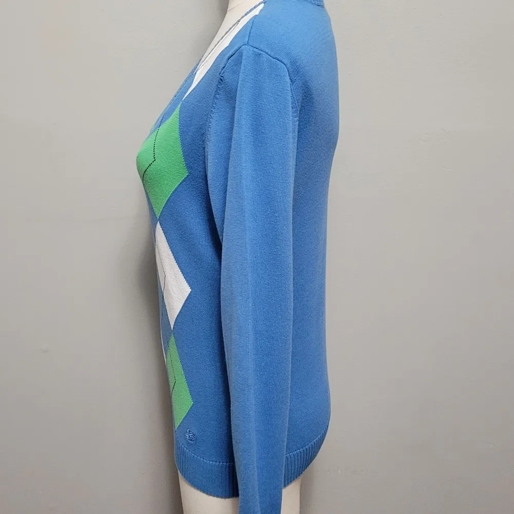 Izod blue argyle vneck sweater size small - Image 4