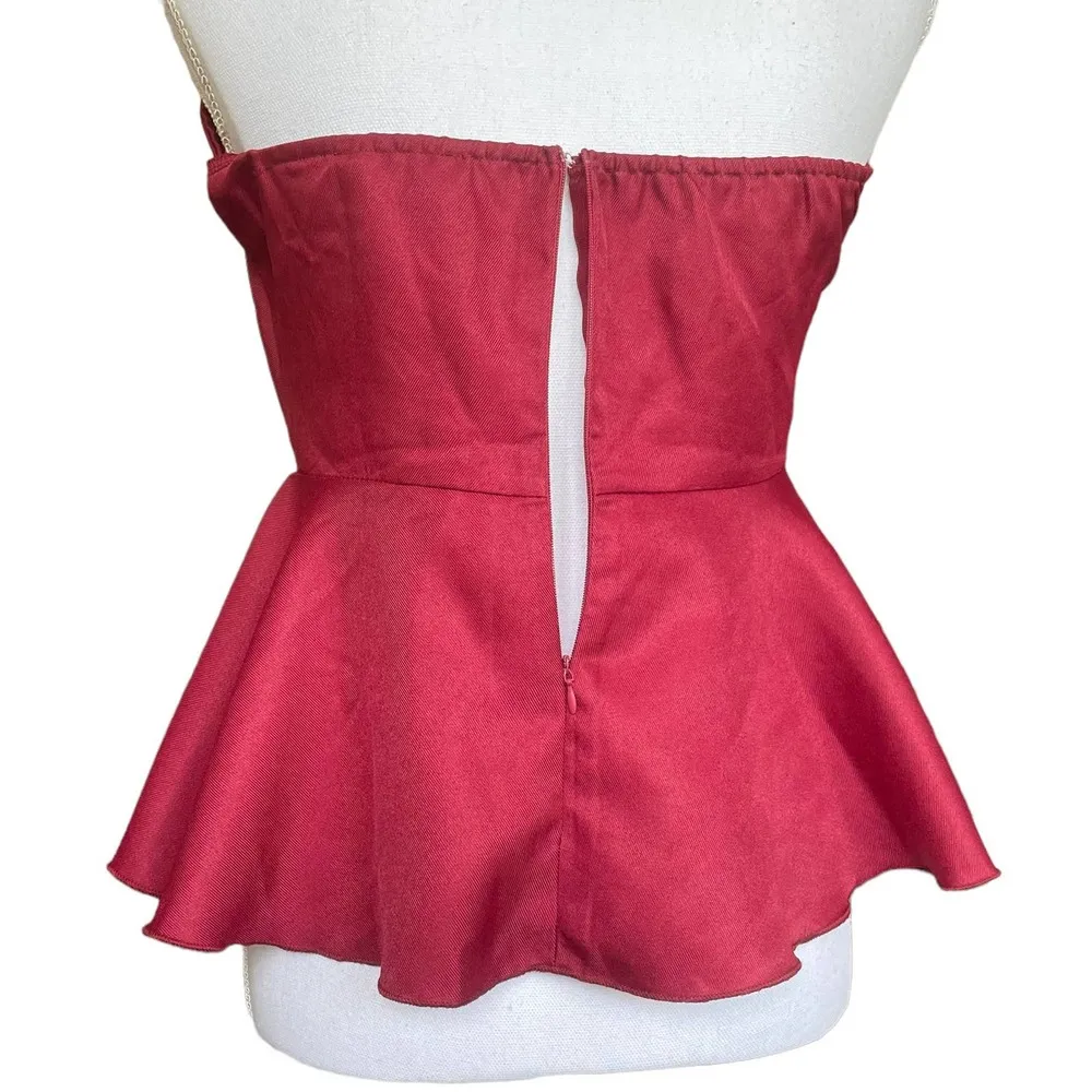 Blouse Women Medium Red Asymmetrical Bodice Sleeveless Peplum Hem Zip - Image 4