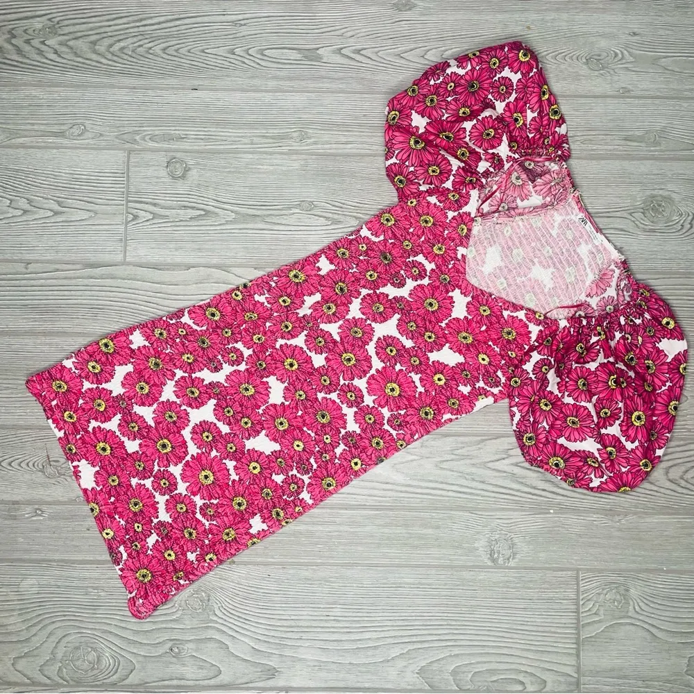 Zara Smocked Floral Daisy Puff Sleeve Dress Size small summer spring dress - Image 6